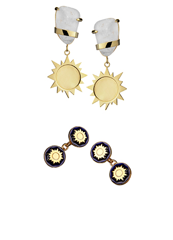 sun earrings and enamel cufflinks