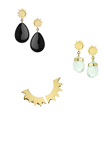 sun earrings with gemstone drops