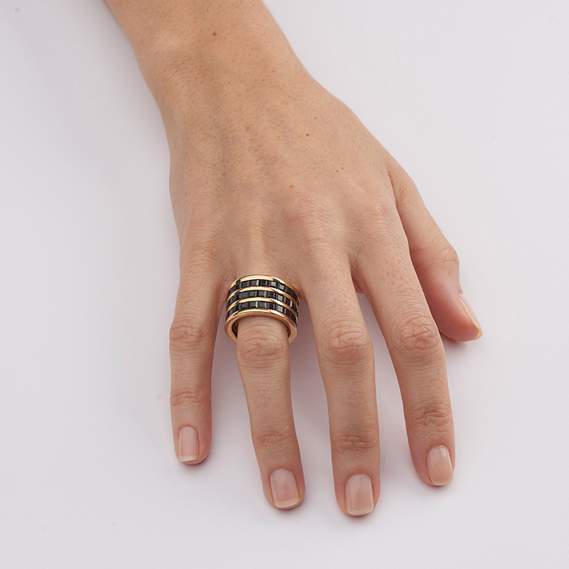 model wearing black sapphire eternity ring