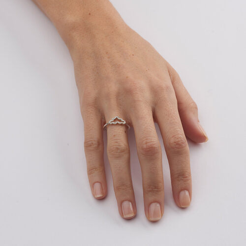 model wearing silver and diamond cloud ring