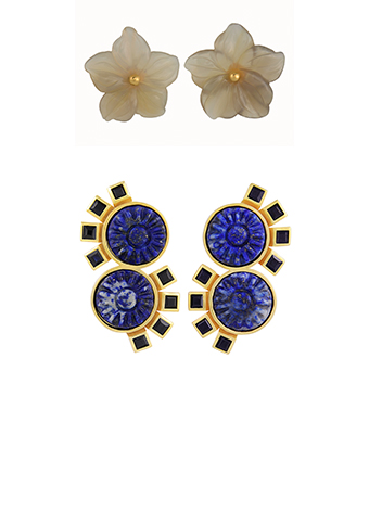 flower earrings and chunky blue lapis earrings