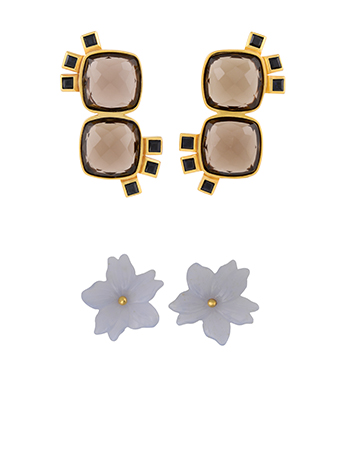 flower earrings and smokey quartz earrings