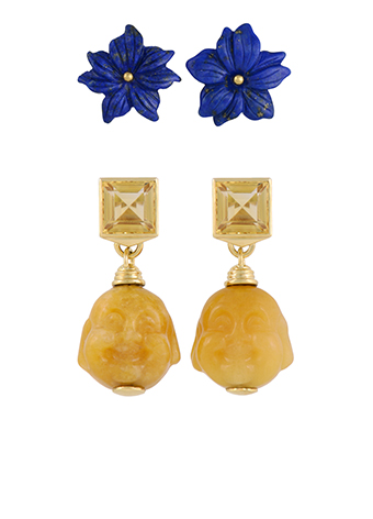gemstone statement carved earrings