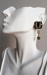 kyanite and black diamond statement earrings by Tessa Packard