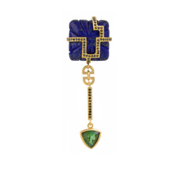 lapis lazuli and 18ct yellow gold statement earring by tessa packard with tourmaline trillion and black diamonds