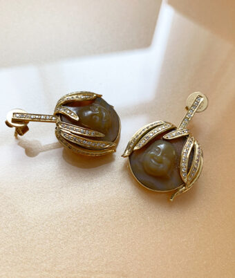agate buddha and diamond earrings