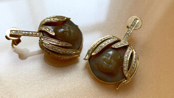 diamond agate buddha leaf earrings