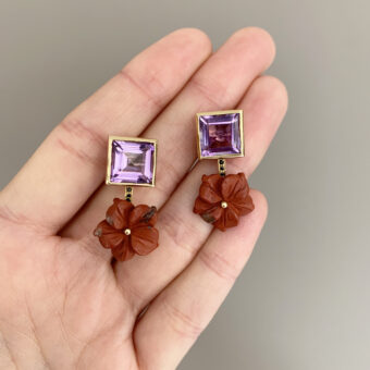 red jasper flower earrings
