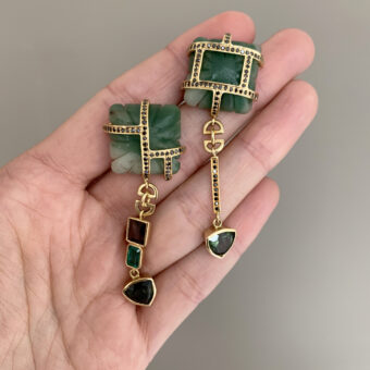 green gemstone statement earrings