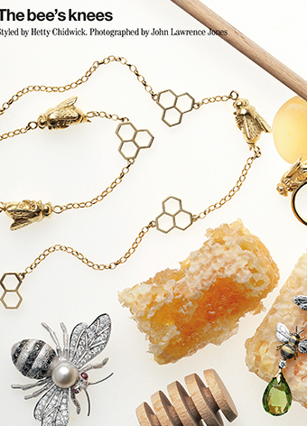 long gold bee and honeycomb necklace