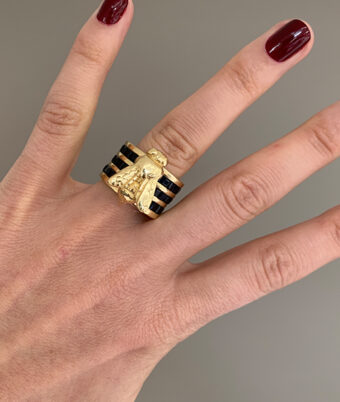 gold and sapphire bee ring