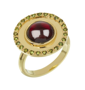 18ct yellow gold, garnet and tourmaline Flying Saucer ring by Tessa Packard