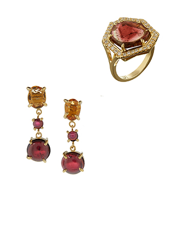watermelon tourmaline ring and earrings
