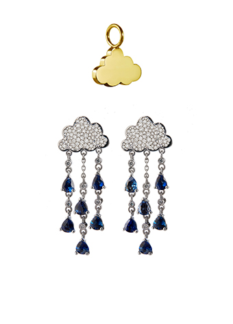 diamond and sapphire rain cloud earrings
