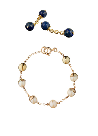 pearl bracelet and bead cufflinks