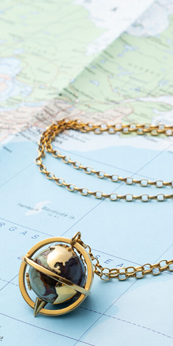 lapis lazuli rhodolite globe world gold necklace