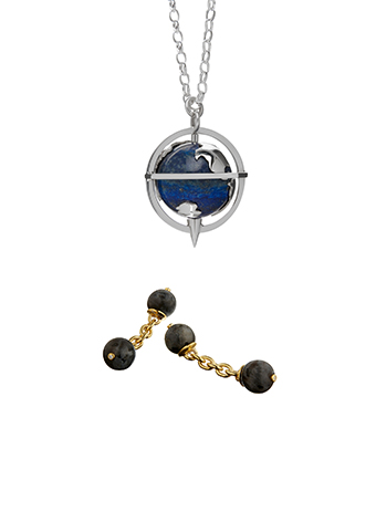 globe pendant and bead cufflinks