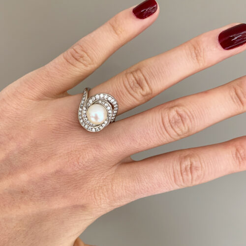 statement pearl and diamond dress ring