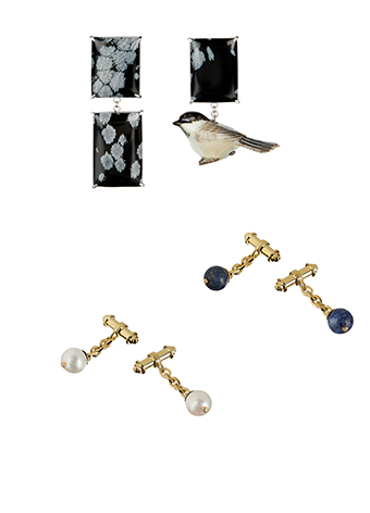bird earrings and gemstone cufflinks
