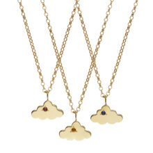 three bespoke yellow gold cloud necklaces set with gem stones