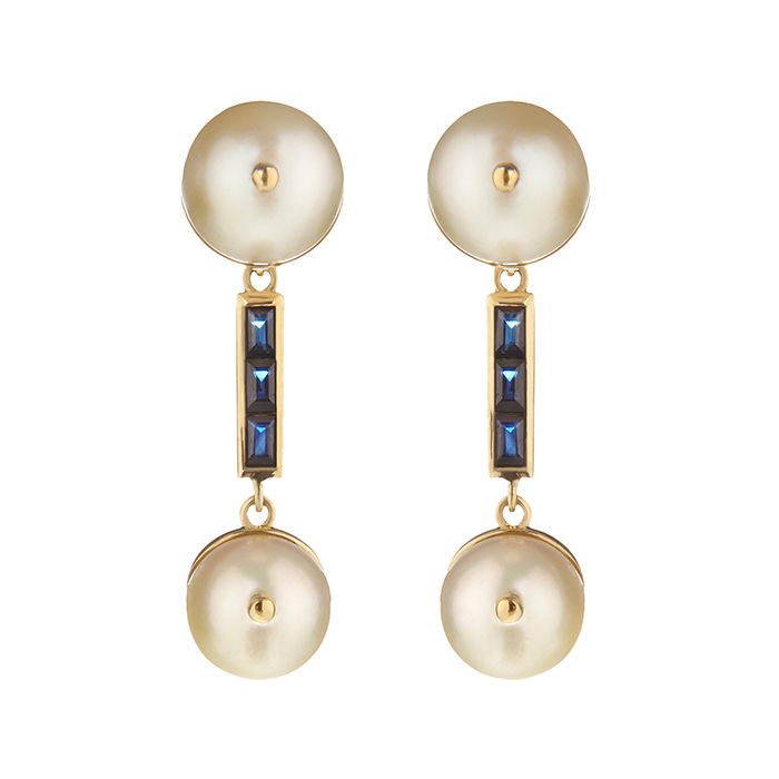Sapphire and pearl drop earrings