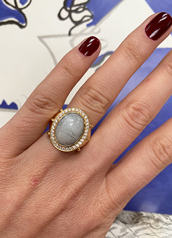 grey jadeite ring with diamonds
