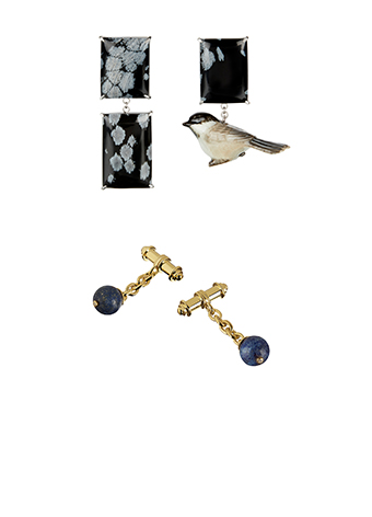 bird earrings and bead cufflinks