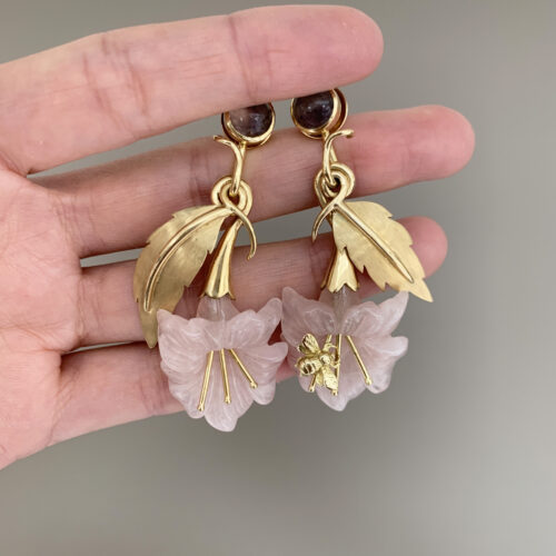 rose quartz flower earrings