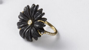black onyx and diamond flower ring