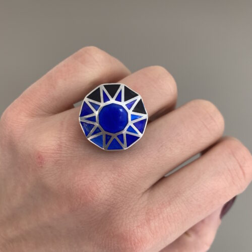 blue enamel gemstone ring