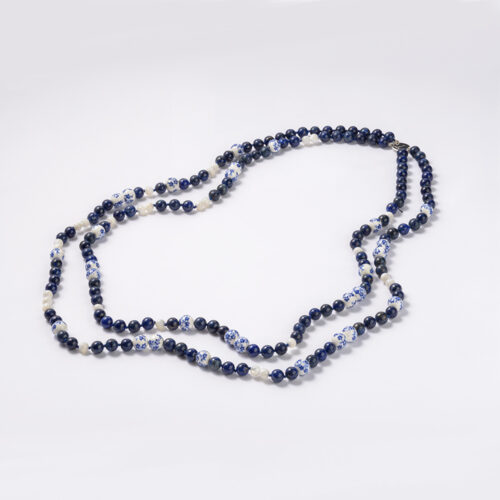 lapis lazuli and mother of pearl double strand necklace