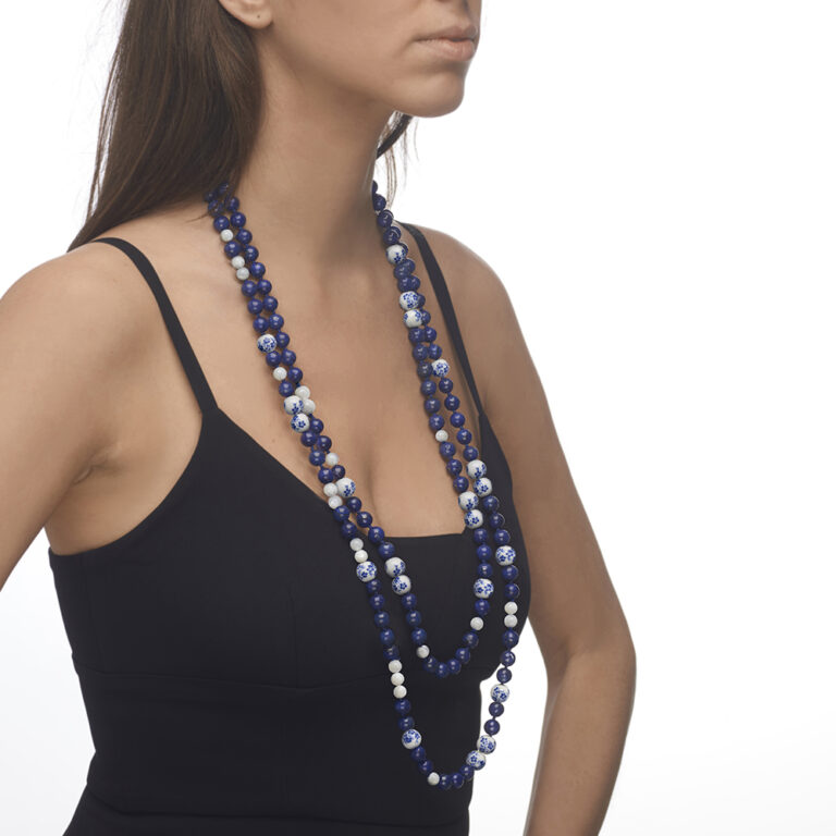 lapis and bead lariat necklace