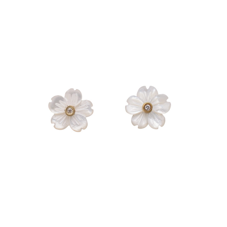 hand carved mother of pearl flower earrings