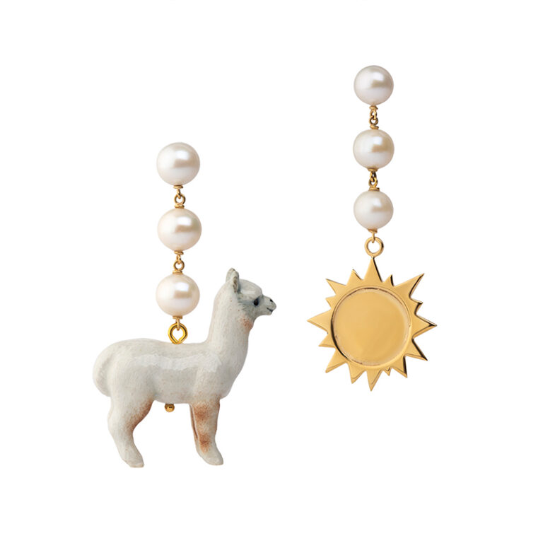 pearl and porcelain alpaca earrings