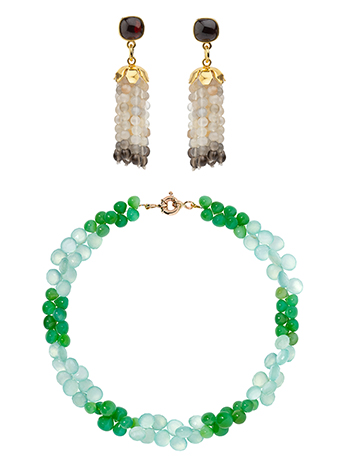 green jade gemstone necklace and tassel earrings
