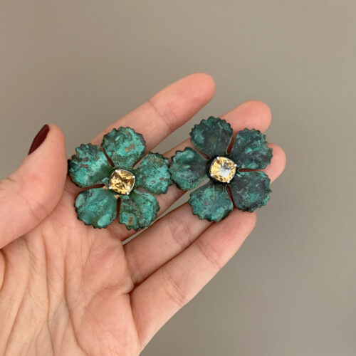 large statement floral gemstone earrings