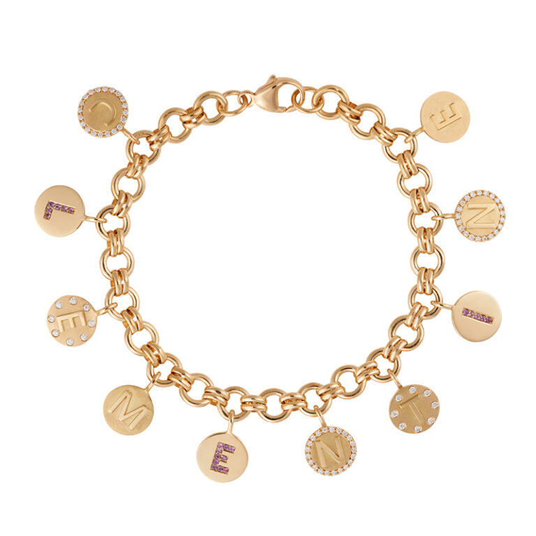 Bespoke yellow gold name charm bracelet
