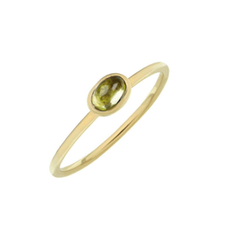 yellow gold stacking ring with peridot gem stone