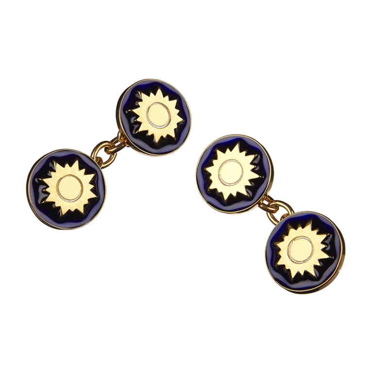 dark blue enamel cufflinks with gold sun centre