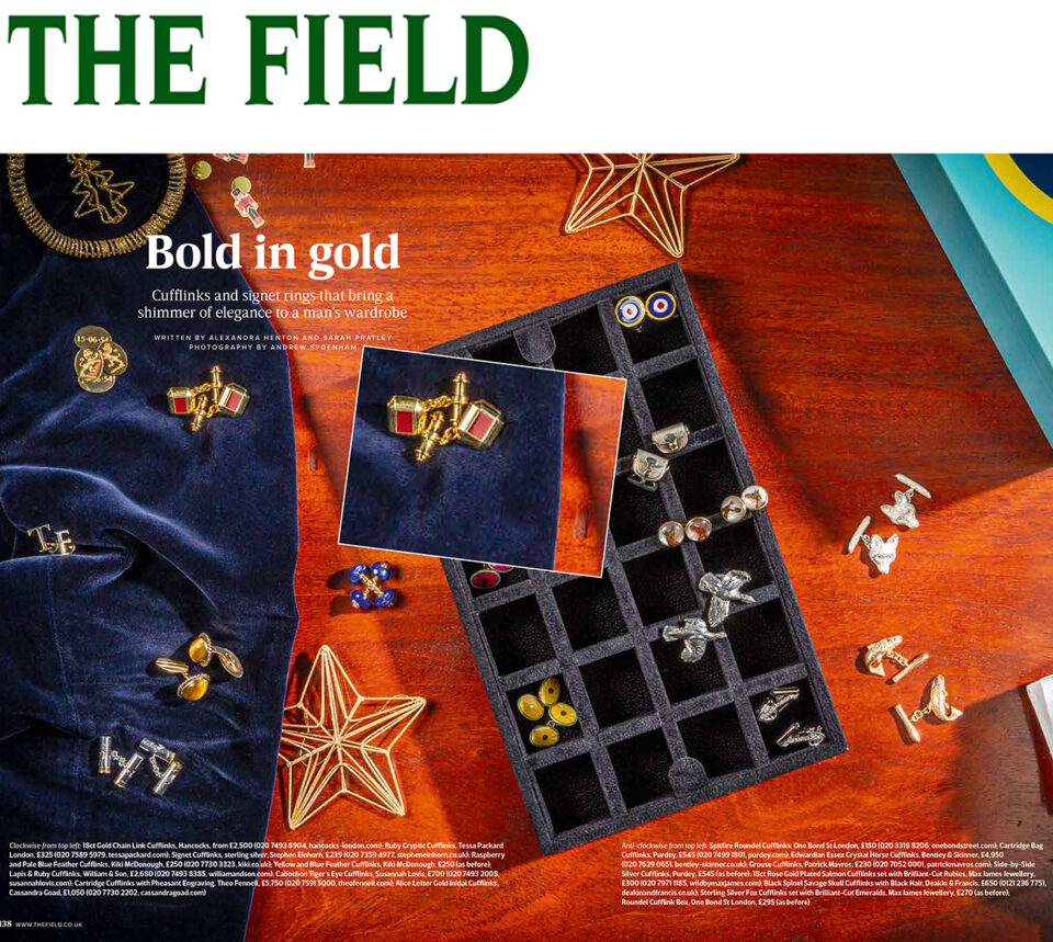 The Field Magazine featuring Tessa Packard London Contemporary fine Jewellery Red enamel and gold cufflinks