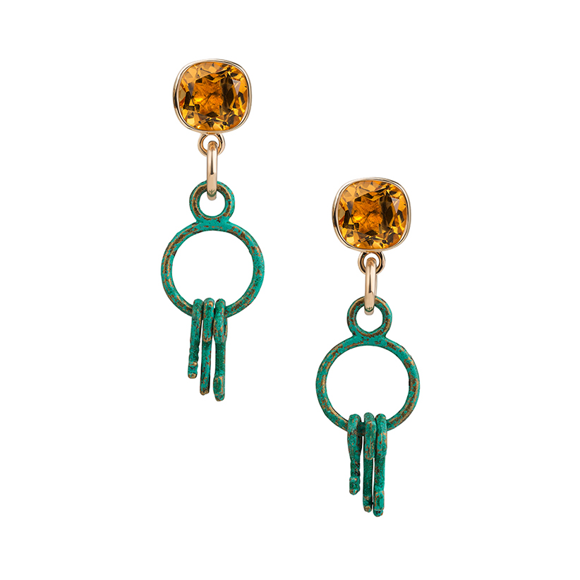citrine earrings with brass key drops