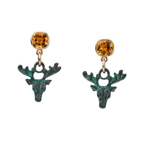verdigris brass and citrine drop earrings