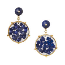 Lapis Lazuli, Diamond, Brass and 18ct Yellow Gold Disc Earrings by Tessa Packard London