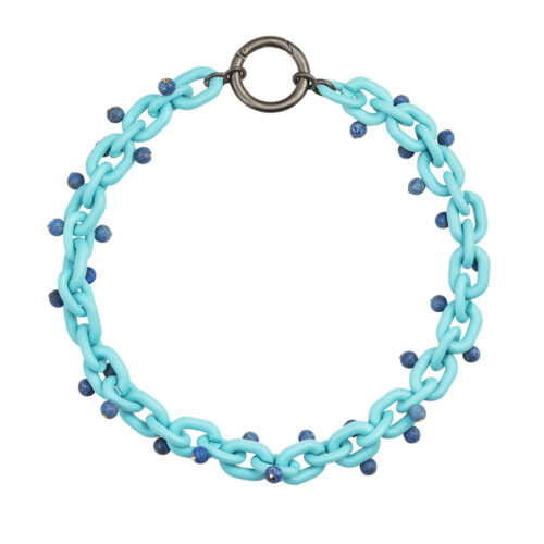 chunky and modern turquoise chain necklace with lapis beads