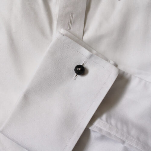 labradorite bead and diamond cufflink on shirt cuff