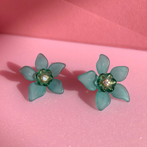 botanical lucite sapphire flower earrings