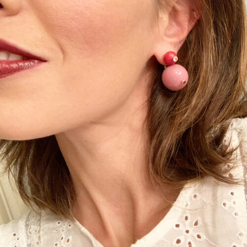 pink bead gemstone earrings