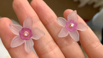 lucite pink sapphire floral earrings