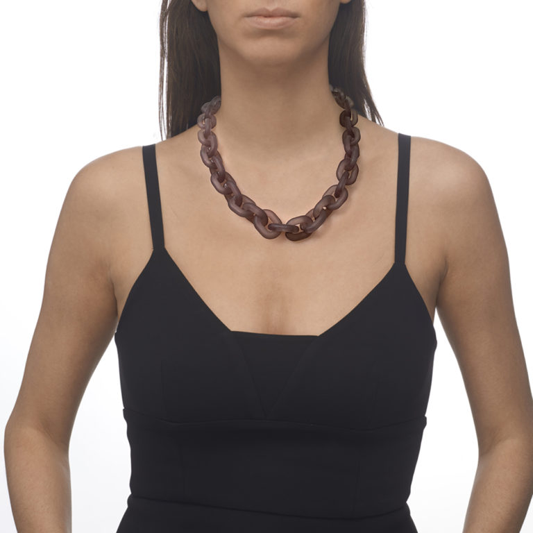 matt grey acrylic chunky chain necklace with rhodium clasp