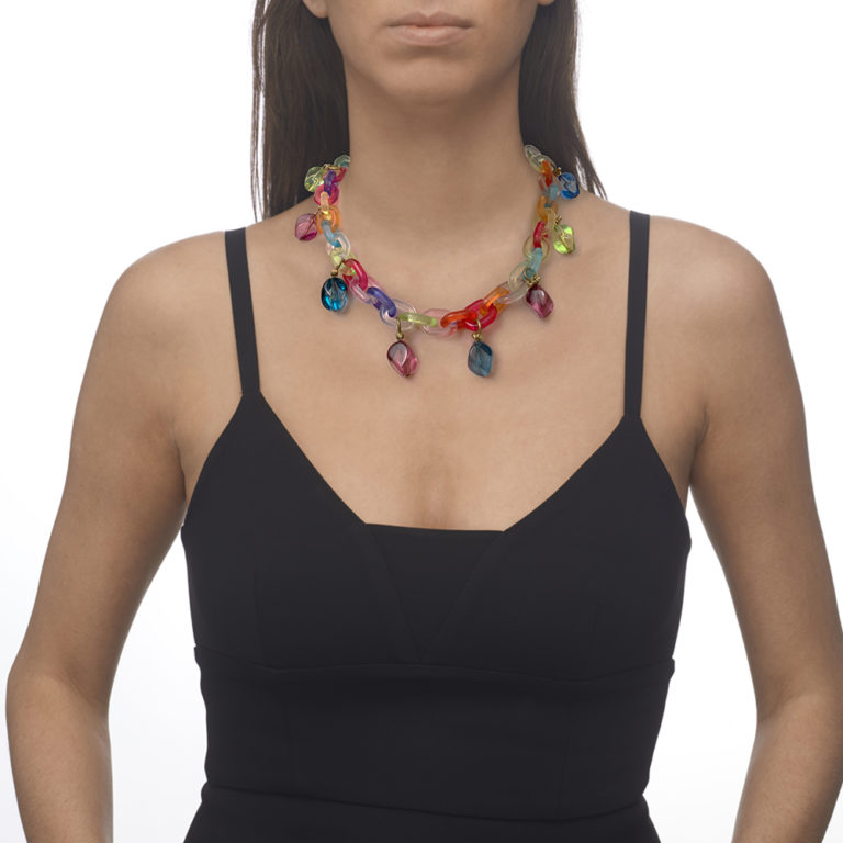 Multi-coloured lucite plastic chain necklace